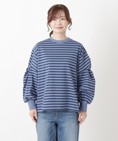 one'sterrace(ワンズテラス)の「ツイストスリーブ 長袖ボーダープルオーバー(Tシャツ/カットソー・レディース・ブラック系8/グレー系4/ブルー系その他7・02)」の16枚目の写真