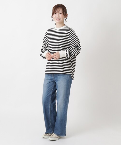 one'sterrace(ワンズテラス)の「ツイストスリーブ 長袖ボーダープルオーバー(Tシャツ/カットソー・レディース・ブラック系8/グレー系4/ブルー系その他7・02)」の6枚目の写真