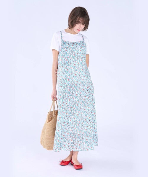 美品✨トゥジュー　ボタニカルプリント　ロング　ワンピース ネイビー　2サイズ ボタニカル プリント コットン ノースリーブ ロング ワンピース