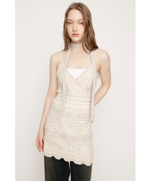 SLY(スライ)の「KNIT FRILL CAMI TOPS ニットフリルキャミトップス 春服 夏服(キャミソール・レディース・カーキ/ブラック/アイボリー・FREE)」の2枚目の写真
