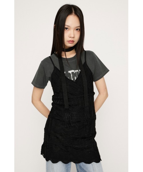 SLY(スライ)の「KNIT FRILL CAMI TOPS ニットフリルキャミトップス 春服 夏服(キャミソール・レディース・カーキ/ブラック/アイボリー・FREE)」の3枚目の写真