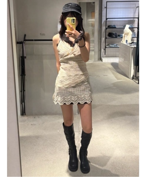 SLY(スライ)の「KNIT FRILL CAMI TOPS ニットフリルキャミトップス 春服 夏服(キャミソール・レディース・カーキ/ブラック/アイボリー・FREE)」の19枚目の写真