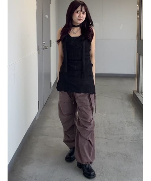 SLY(スライ)の「KNIT FRILL CAMI TOPS ニットフリルキャミトップス 春服 夏服(キャミソール・レディース・カーキ/ブラック/アイボリー・FREE)」の21枚目の写真