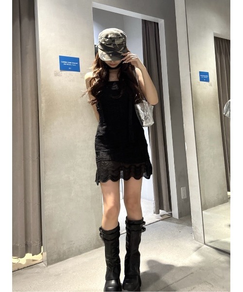 SLY(スライ)の「KNIT FRILL CAMI TOPS ニットフリルキャミトップス 春服 夏服(キャミソール・レディース・カーキ/ブラック/アイボリー・FREE)」の22枚目の写真