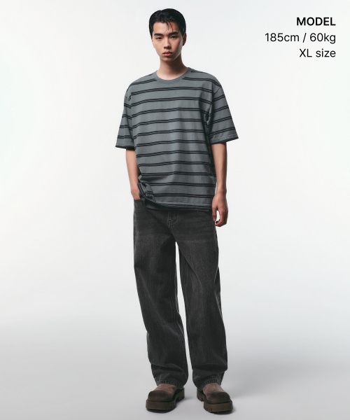 MUSINSA STANDARD（ムシンサスタンダード）の「プロストダイドダブルストライプTシャツ[ピーコックブルー]（Tシャツ/カットソー・メンズ・その他・SMALL/MEDIUM/LARGE/X-LARGE/2XL/3XL）」の2枚目の写真