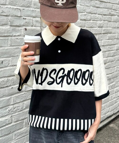【SOUNDSGOOOOD】切り替えロゴニットポロ