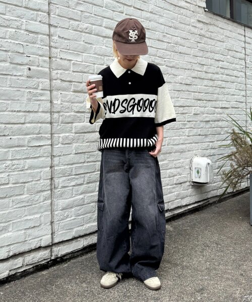 SOUNDSGOOOOD(サウンズグッド)の「【SOUNDSGOOOOD】切り替えロゴニットポロ(ニット/セーター・レディース・レッド/ブラック・ONE SIZE)」の3枚目の写真