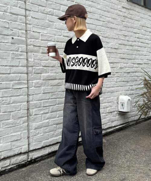 SOUNDSGOOOOD(サウンズグッド)の「【SOUNDSGOOOOD】切り替えロゴニットポロ(ニット/セーター・レディース・レッド/ブラック・ONE SIZE)」の4枚目の写真