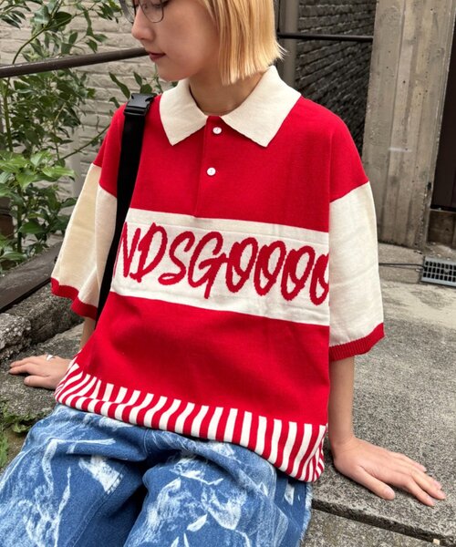 SOUNDSGOOOOD(サウンズグッド)の「【SOUNDSGOOOOD】切り替えロゴニットポロ(ニット/セーター・レディース・レッド/ブラック・ONE SIZE)」の14枚目の写真