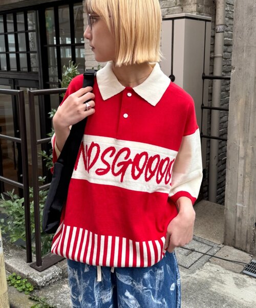SOUNDSGOOOOD(サウンズグッド)の「【SOUNDSGOOOOD】切り替えロゴニットポロ(ニット/セーター・レディース・レッド/ブラック・ONE SIZE)」の15枚目の写真