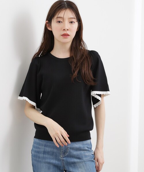 grove(グローブ)の「高評価!【シリーズ累計36万枚!名品ニット】やわらかドライタッチ スカラップスリーブニット(ニット/セーター・レディース・ブラック/オフホワイト/ダークグレー/ブラウン系その他/ブルーグリーン・02/03/04/05/01)」の7枚目の写真