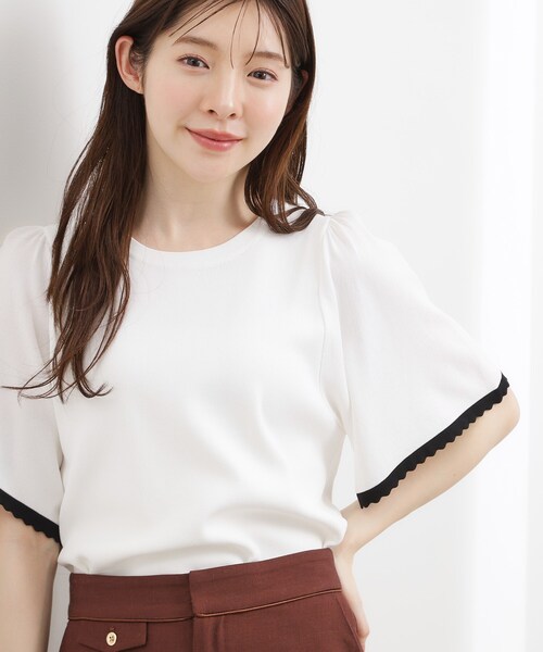 grove(グローブ)の「高評価!【シリーズ累計36万枚!名品ニット】やわらかドライタッチ スカラップスリーブニット(ニット/セーター・レディース・ブラック/オフホワイト/ダークグレー/ブラウン系その他/ブルーグリーン・02/03/04/05/01)」の10枚目の写真