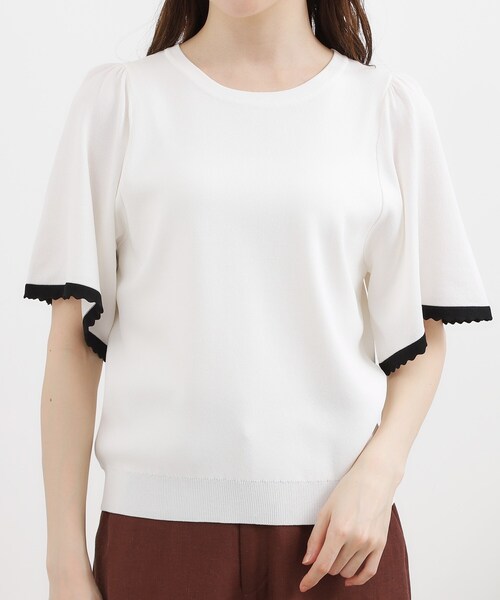 grove(グローブ)の「【シリーズ累計36万枚!名品ニット】やわらかドライタッチ スカラップスリーブニット(ニット/セーター・レディース・ブラック/オフホワイト/ダークグレー/ブラウン系その他/ブルーグリーン・02/03/04/05/01)」の16枚目の写真