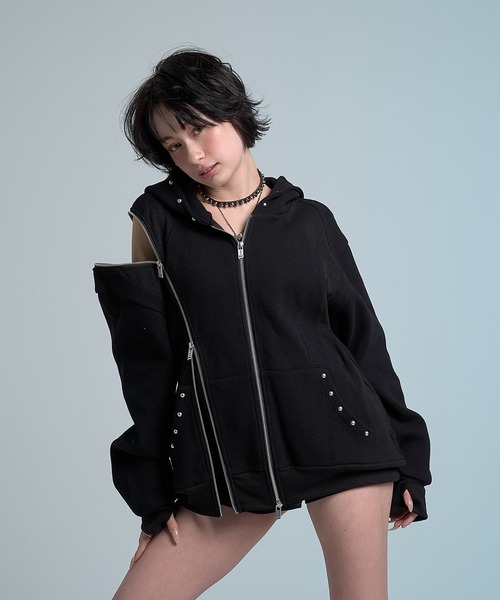 CREO STORE(クレオストア)の「Thermal Multi-Zip Rebuild Hoodie/サーマルマルチジップフーディー(パーカー・メンズ・ブラック・1/2)」の6枚目の写真