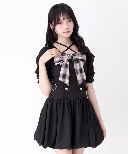 DearMyLove(ディアマイラブ)の「姫系キラキラビジューハートリボンレースアップバルーンワンピース(ワンピース・レディース・ブラック/グレー・3L/LARGE/MEDIUM)」の4枚目の写真