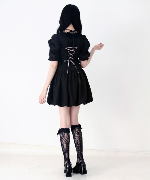 DearMyLove(ディアマイラブ)の「姫系キラキラビジューハートリボンレースアップバルーンワンピース(ワンピース・レディース・ブラック/グレー・3L/LARGE/MEDIUM)」の6枚目の写真