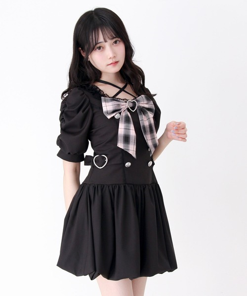 DearMyLove(ディアマイラブ)の「姫系キラキラビジューハートリボンレースアップバルーンワンピース(ワンピース・レディース・ブラック/グレー・3L/LARGE/MEDIUM)」の7枚目の写真