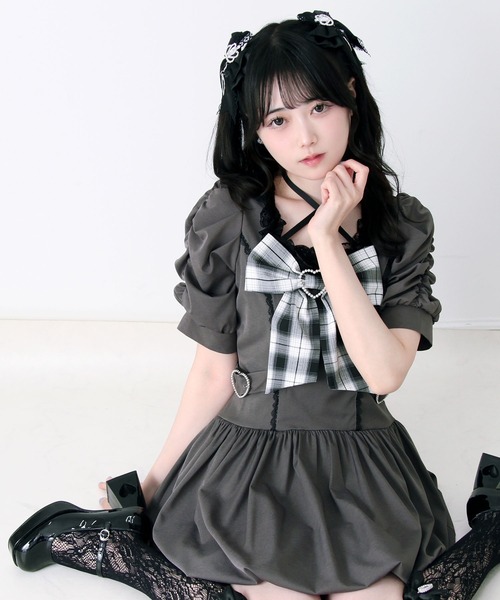 DearMyLove(ディアマイラブ)の「姫系キラキラビジューハートリボンレースアップバルーンワンピース(ワンピース・レディース・ブラック/グレー・3L/LARGE/MEDIUM)」の11枚目の写真