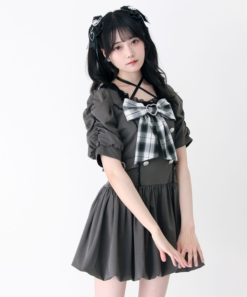 DearMyLove(ディアマイラブ)の「姫系キラキラビジューハートリボンレースアップバルーンワンピース(ワンピース・レディース・ブラック/グレー・3L/LARGE/MEDIUM)」の12枚目の写真