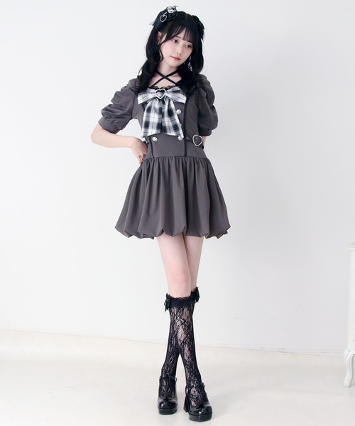 DearMyLove(ディアマイラブ)の「姫系キラキラビジューハートリボンレースアップバルーンワンピース(ワンピース・レディース・ブラック/グレー・3L/LARGE/MEDIUM)」の13枚目の写真