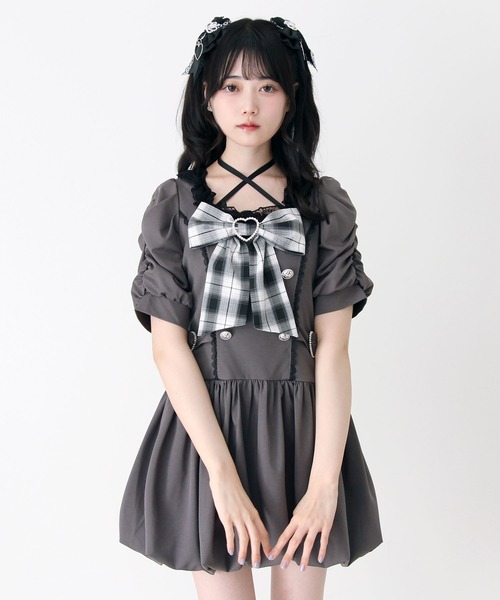 DearMyLove(ディアマイラブ)の「姫系キラキラビジューハートリボンレースアップバルーンワンピース(ワンピース・レディース・ブラック/グレー・3L/LARGE/MEDIUM)」の15枚目の写真