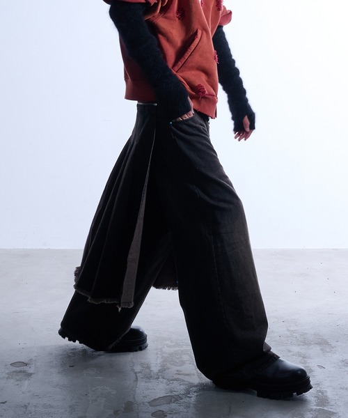 VI E DIT(ヴィエディット)の「2way skirt denim/スカートデニム(デニムパンツ・メンズ・ブラウン/ブラック・2/1)」の10枚目の写真