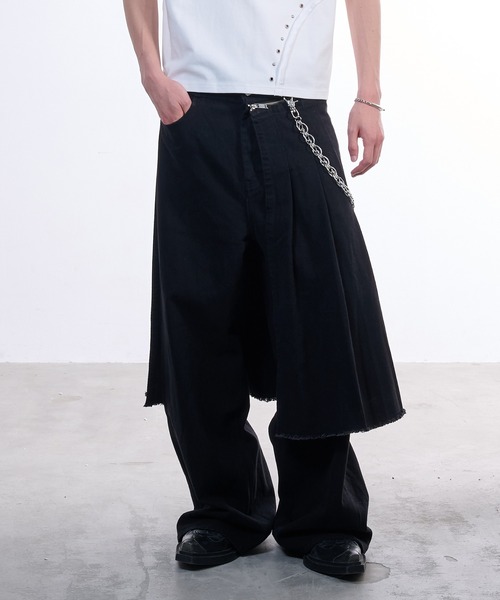 VI E DIT(ヴィエディット)の「2way skirt denim/スカートデニム(デニムパンツ・メンズ・ブラウン/ブラック・2/1)」の4枚目の写真