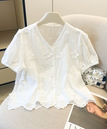新品☆ジャスグリッティー　刺繍　花柄　Vネック　ブラウス　シャツ　アプワイザー Apuweiser-riche - アプワイザーリッシェ 袖刺繍レースブラウス ドット