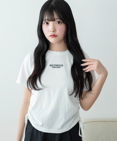 WEGO(ウィゴー)の「WEGO/【26春夏新作】ビジューサイドドロストショートT(Tシャツ/カットソー・レディース・ブラック/ホワイト・FREE)」の1枚目の写真