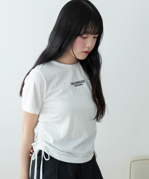 WEGO(ウィゴー)の「WEGO/【26春夏新作】ビジューサイドドロストショートT(Tシャツ/カットソー・レディース・ブラック/ホワイト・FREE)」の8枚目の写真