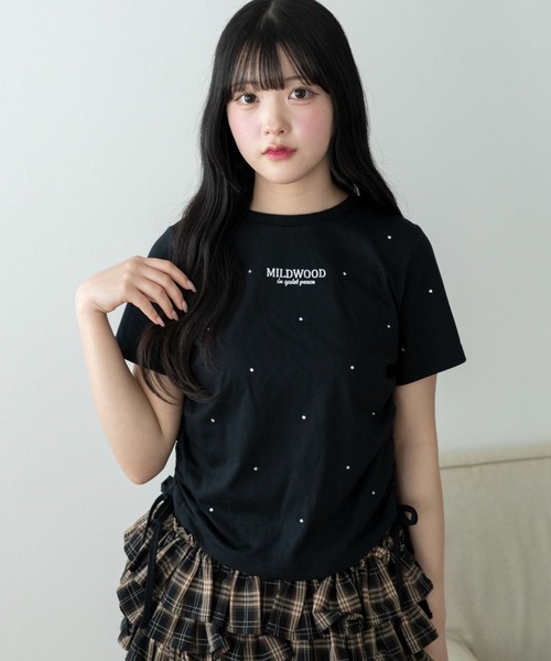 WEGO(ウィゴー)の「WEGO/【26春夏新作】ビジューサイドドロストショートT(Tシャツ/カットソー・レディース・ブラック/ホワイト・FREE)」の11枚目の写真