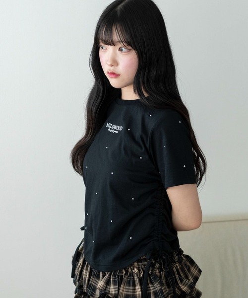 WEGO(ウィゴー)の「WEGO/【26春夏新作】ビジューサイドドロストショートT(Tシャツ/カットソー・レディース・ブラック/ホワイト・FREE)」の12枚目の写真