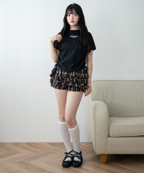 WEGO(ウィゴー)の「WEGO/【26春夏新作】ビジューサイドドロストショートT(Tシャツ/カットソー・レディース・ブラック/ホワイト・FREE)」の13枚目の写真