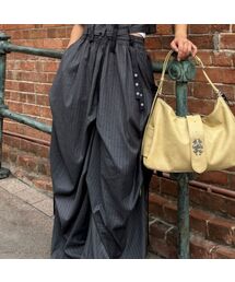 71TO96（チル ハナ トゥ グユク）の「Striped Girdle Skirt Silhouette Pants (Charcoal)（その他パンツ）」