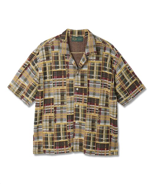 gim context(ジムコンテキスト)の「Knitted Patchwork Open Collar Shirt(シャツ/ブラウス・メンズ・ブルー/レッド・LARGE)」の1枚目の写真
