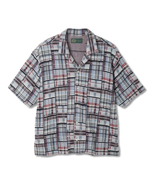 gim context(ジムコンテキスト)の「Knitted Patchwork Open Collar Shirt(シャツ/ブラウス・メンズ・ブルー/レッド・LARGE)」の2枚目の写真