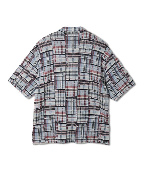 gim context(ジムコンテキスト)の「Knitted Patchwork Open Collar Shirt(シャツ/ブラウス・メンズ・ブルー/レッド・LARGE)」の3枚目の写真