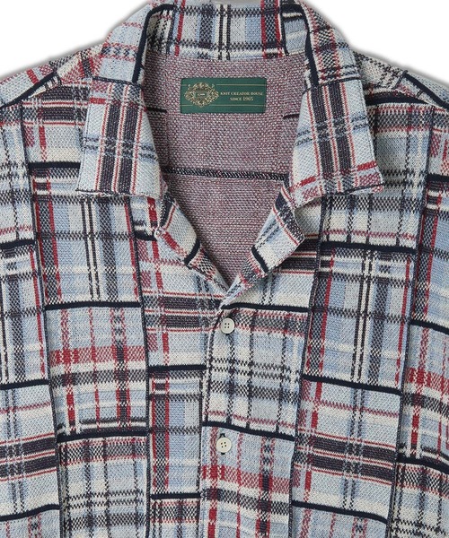 gim context(ジムコンテキスト)の「Knitted Patchwork Open Collar Shirt(シャツ/ブラウス・メンズ・ブルー/レッド・LARGE)」の4枚目の写真