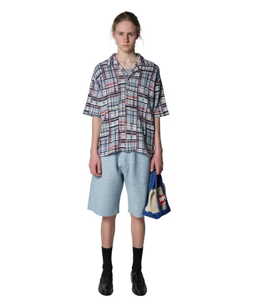 gim context(ジムコンテキスト)の「Knitted Patchwork Open Collar Shirt(シャツ/ブラウス・メンズ・ブルー/レッド・LARGE)」の7枚目の写真