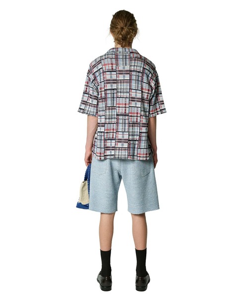 gim context(ジムコンテキスト)の「Knitted Patchwork Open Collar Shirt(シャツ/ブラウス・メンズ・ブルー/レッド・LARGE)」の8枚目の写真