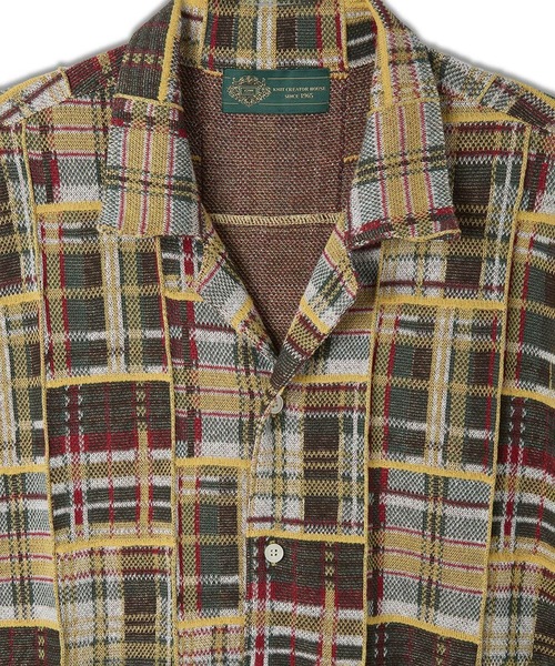 gim context(ジムコンテキスト)の「Knitted Patchwork Open Collar Shirt(シャツ/ブラウス・メンズ・ブルー/レッド・LARGE)」の10枚目の写真