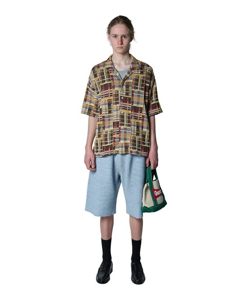 gim context(ジムコンテキスト)の「Knitted Patchwork Open Collar Shirt(シャツ/ブラウス・メンズ・ブルー/レッド・LARGE)」の12枚目の写真