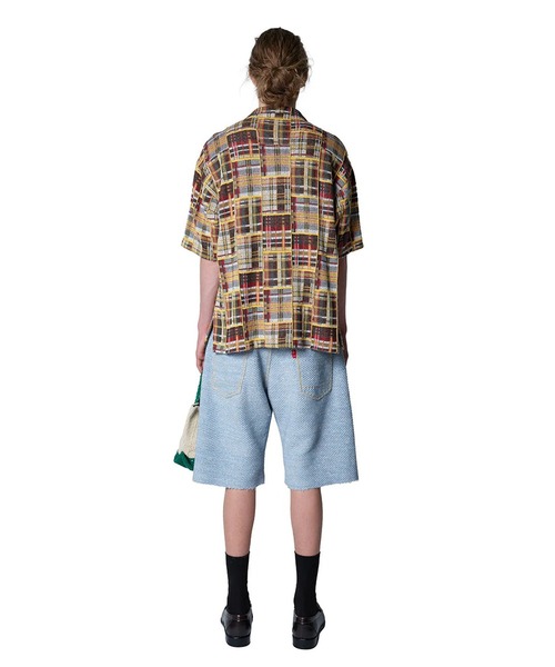 gim context(ジムコンテキスト)の「Knitted Patchwork Open Collar Shirt(シャツ/ブラウス・メンズ・ブルー/レッド・LARGE)」の13枚目の写真