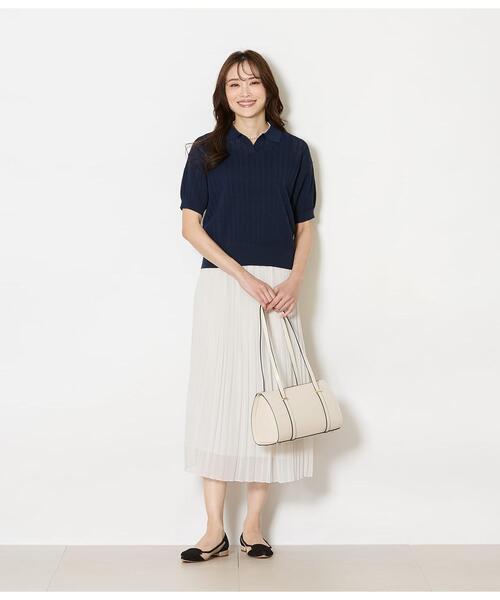 NEWYORKER(ニューヨーカー)の「強撚コットン 透かし編み柄ニットポロ(ニット/セーター・レディース・グリーン/ホワイト/ネイビー・LARGE/MEDIUM)」の15枚目の写真