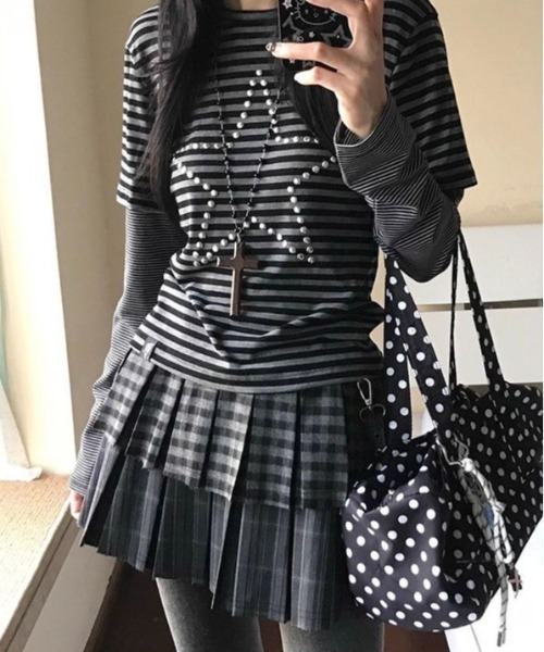almo(アルモ)の「【LAMPOON】ボーダーレイヤードT(Tシャツ/カットソー・レディース・グレー・SMALL/LARGE/MEDIUM)」の2枚目の写真