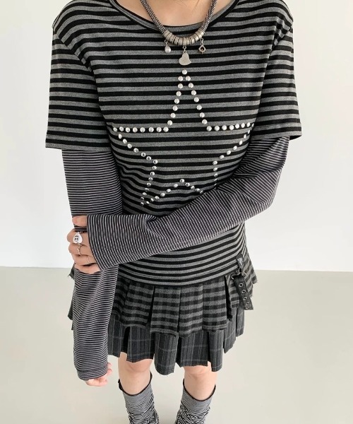 almo(アルモ)の「【LAMPOON】ボーダーレイヤードT(Tシャツ/カットソー・レディース・グレー・SMALL/LARGE/MEDIUM)」の6枚目の写真