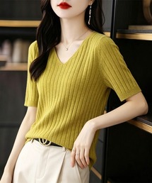 予約商品】ニット/セーター（イエロー/黄色系・半袖）ファッション通販