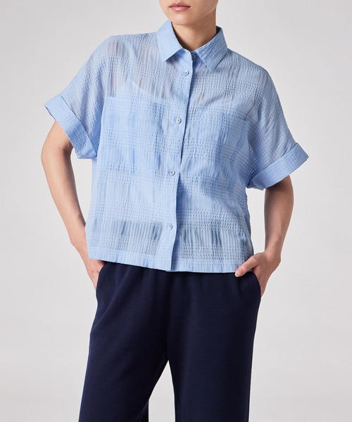 PS Paul Smith（ピーエスポールスミス）の「ウィメンズ ワッシャーチェック シアー シャツ / 165353 SH284（シャツ/ブラウス・レディース・オフホワイト/ライトブルー・40/38）」の4枚目の写真