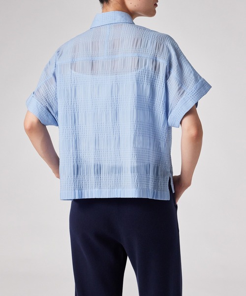 PS Paul Smith（ピーエスポールスミス）の「ウィメンズ ワッシャーチェック シアー シャツ / 165353 SH284（シャツ/ブラウス・レディース・オフホワイト/ライトブルー・40/38）」の5枚目の写真