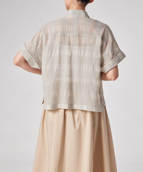 PS Paul Smith（ピーエスポールスミス）の「ウィメンズ ワッシャーチェック シアー シャツ / 165353 SH284（シャツ/ブラウス・レディース・オフホワイト/ライトブルー・40/38）」の8枚目の写真